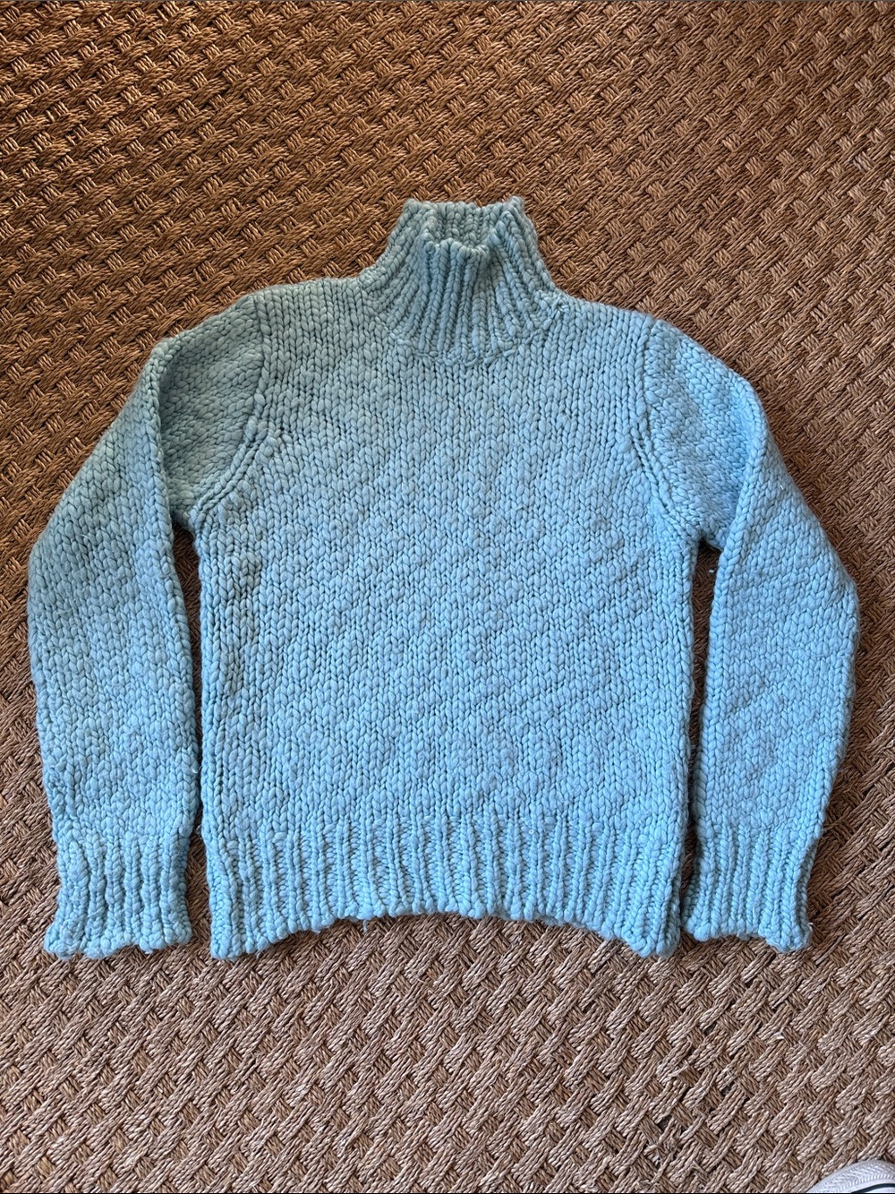 Free People Ice Blue Turtleneck Chunky Knit Sweater Wool Blend